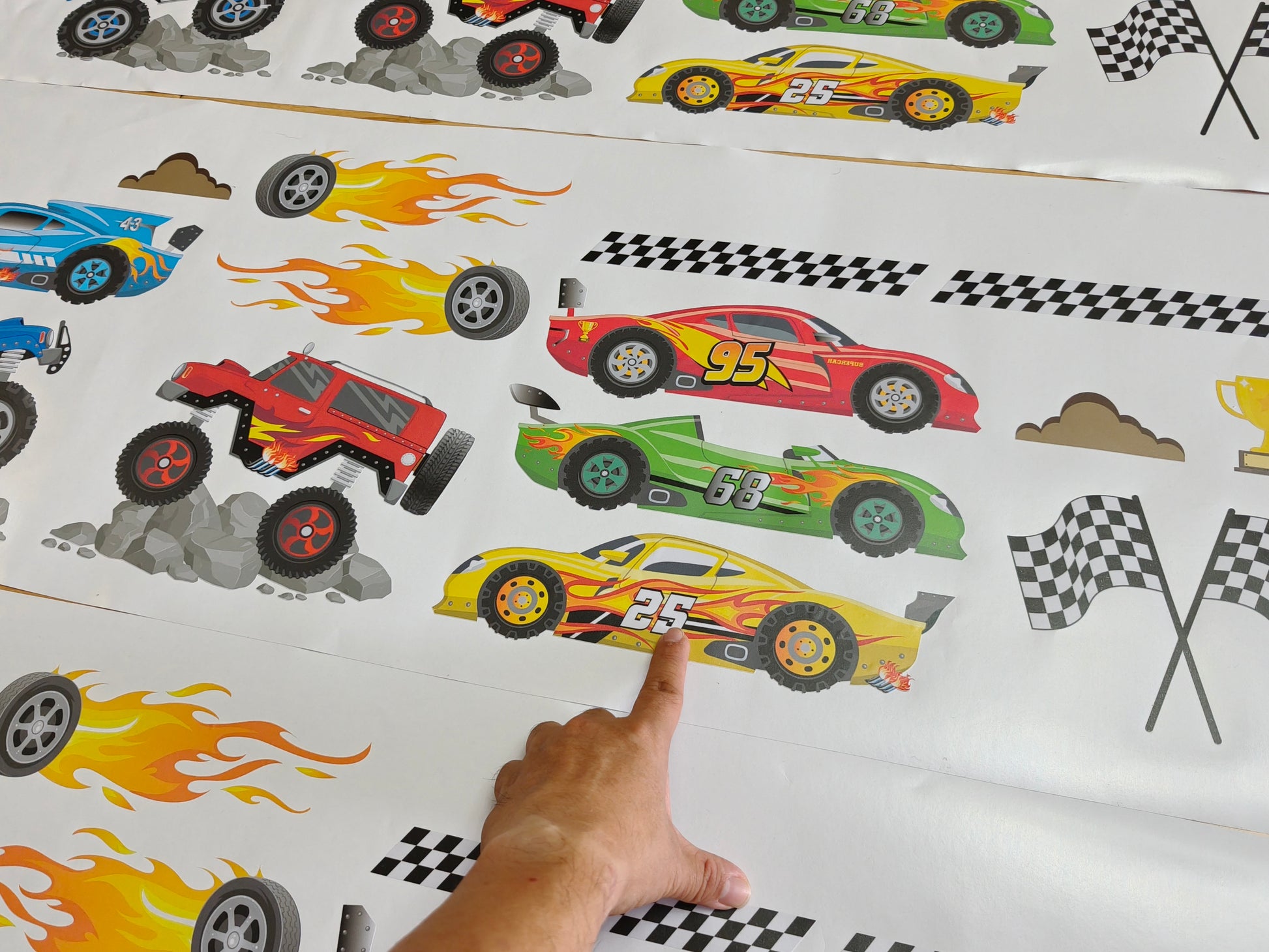 Space racing theme wall stickers personalized sports car for kids playroom
