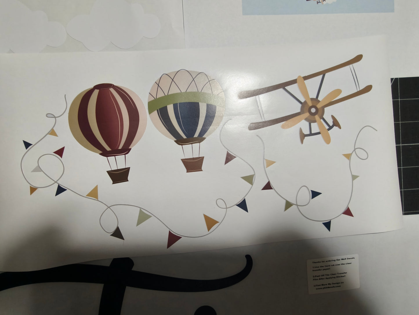Sky adventure wall stickers personalized biplane clouds nursery decor
