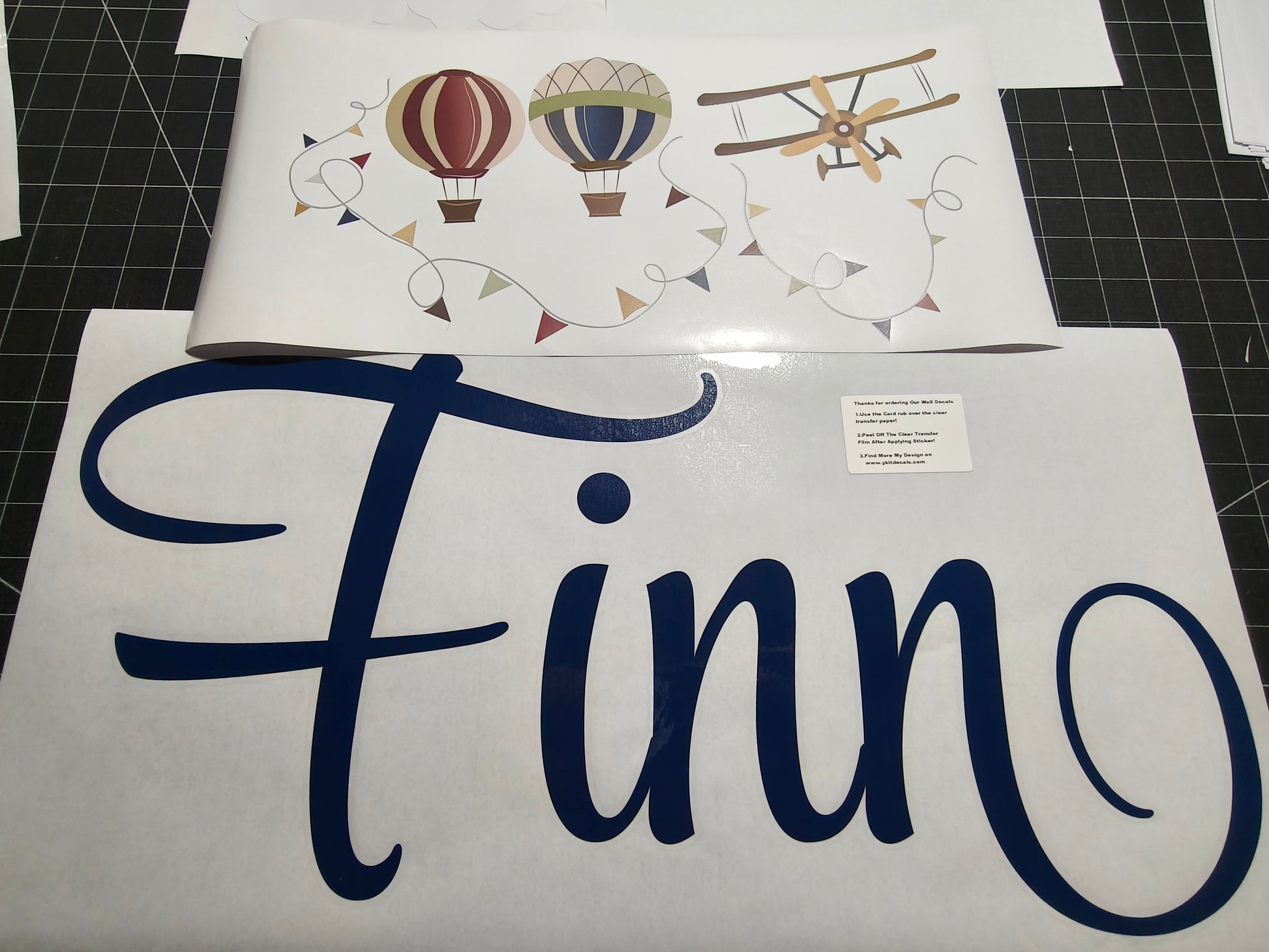 Baby room airplane wall decals vintage style hot air balloon custom name

