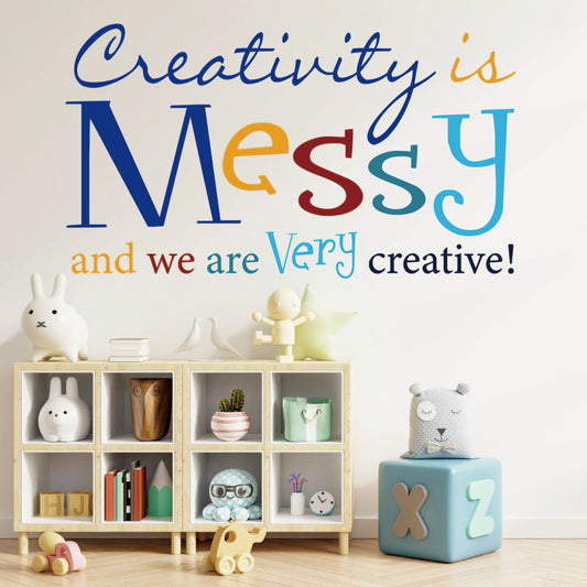 Creativity Is Messy Rainbow Wall Decal - Colorful Vinyl Sticker for Kids Playroom & Classroom Decor - Inspirational Art for Creative Spaces