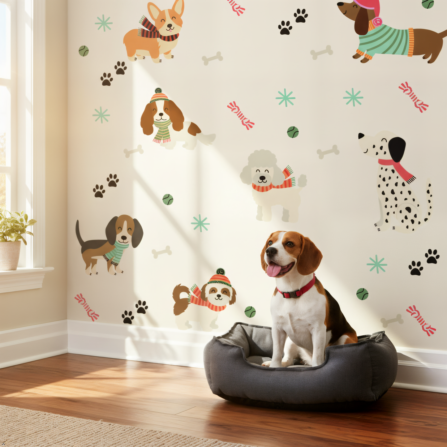 Watercolor puppy wall decals personalized with custom name for kids nursery
