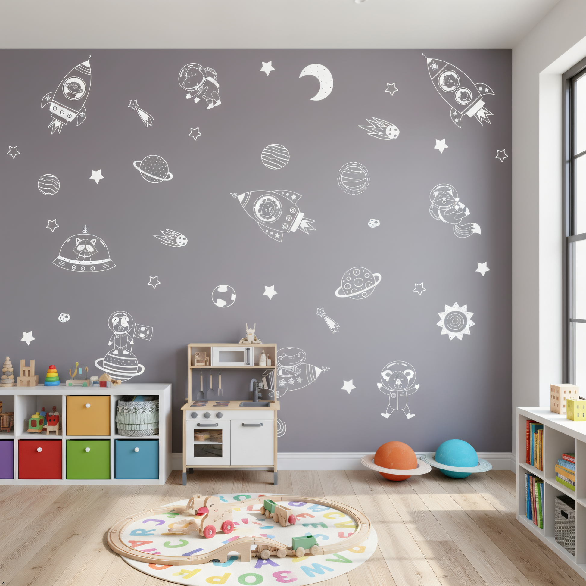 Outer space wall stickers animal astronauts cosmic theme for boys bedroom
