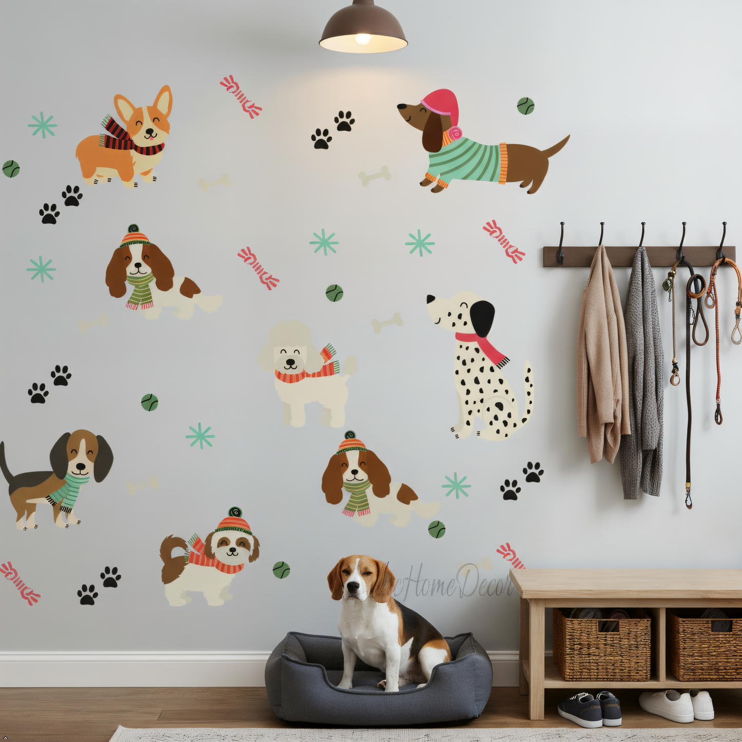 Baby room dog wall decals watercolor style personalized name stickers
