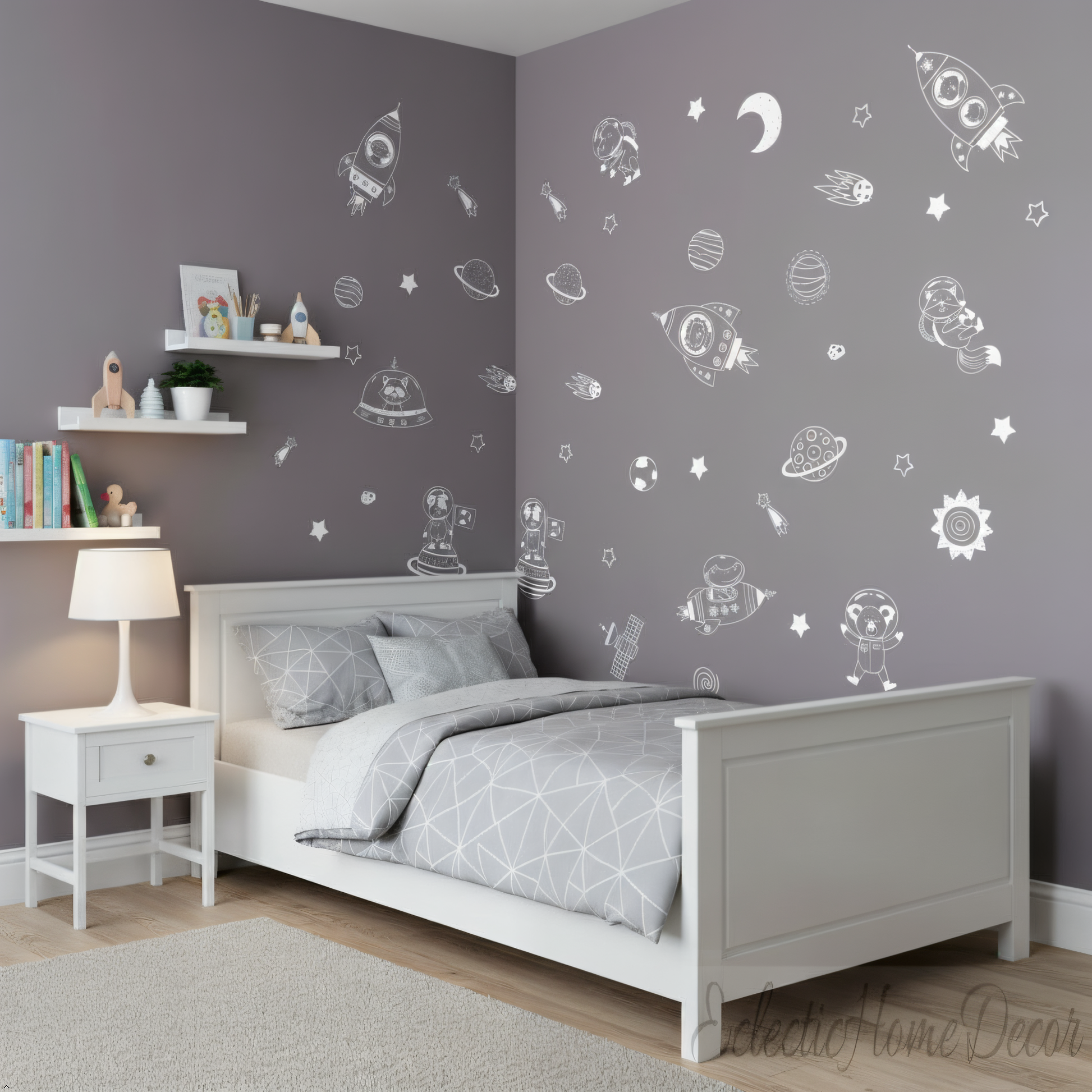 Peel and stick space wall decals removable nursery playroom decoration
