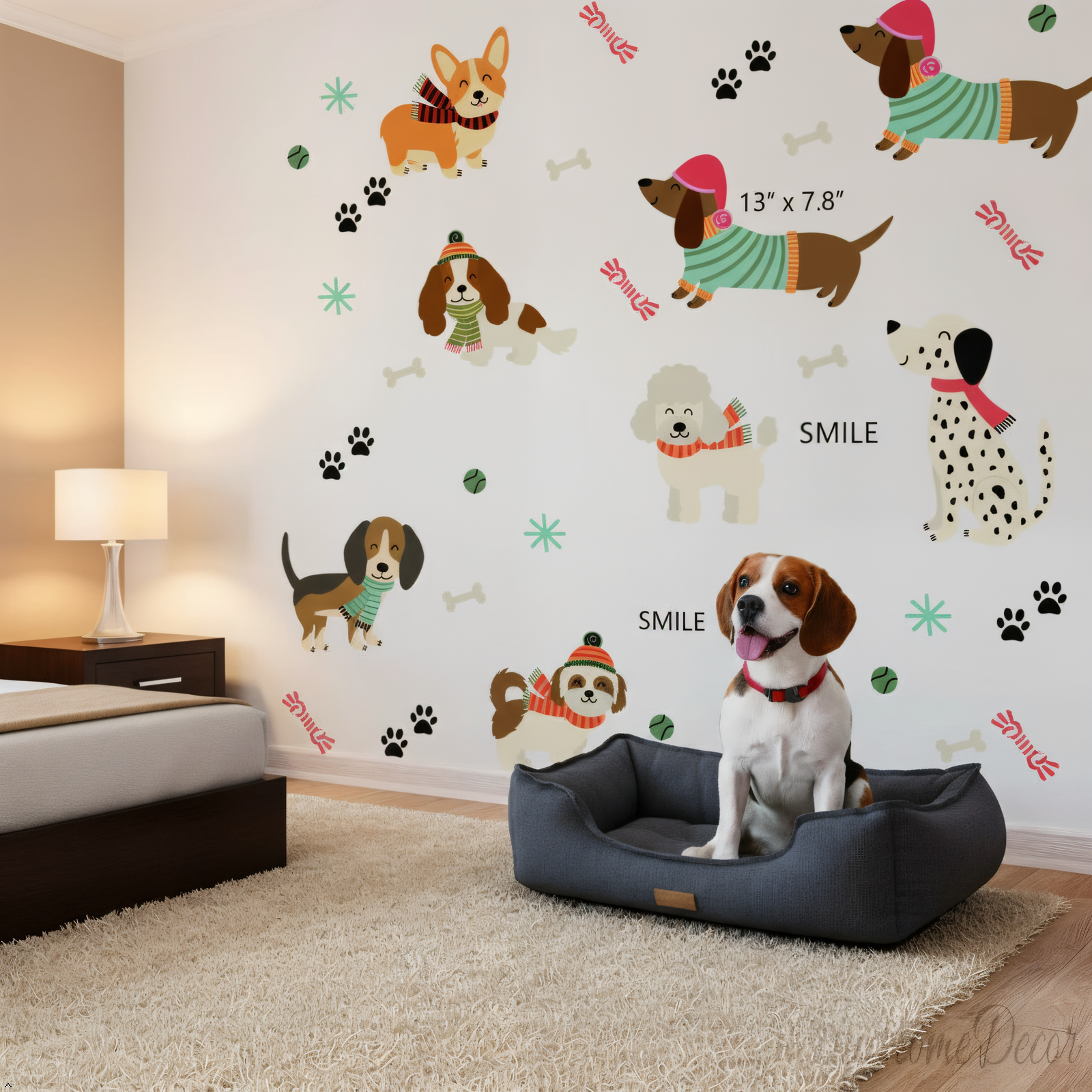 Baby room dog wall decals watercolor style personalized name stickers
