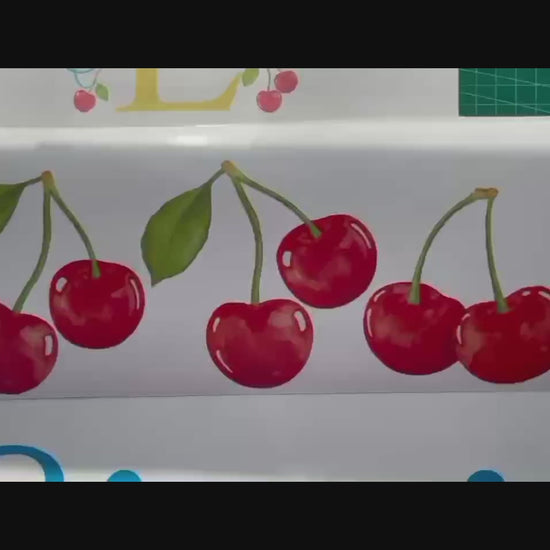 Video demonstration of applying personalized cherry wall decal with custom name to girls bedroom wall, YKLT Decals
