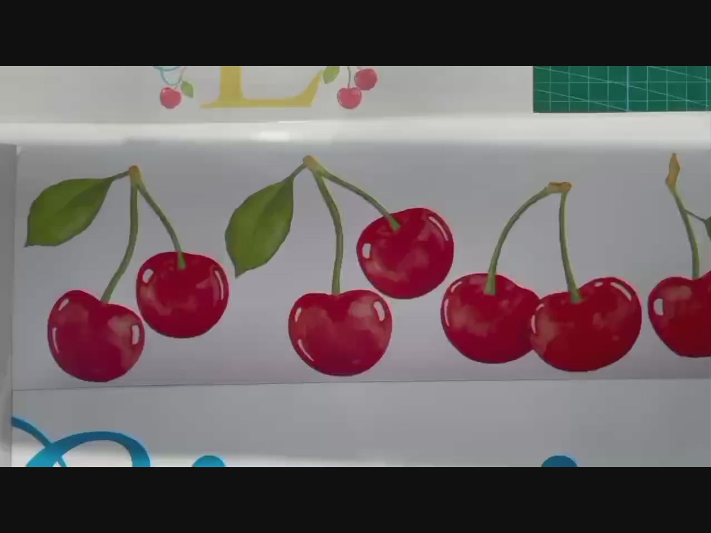Video demonstration of applying personalized cherry wall decal with custom name to girls bedroom wall, YKLT Decals
