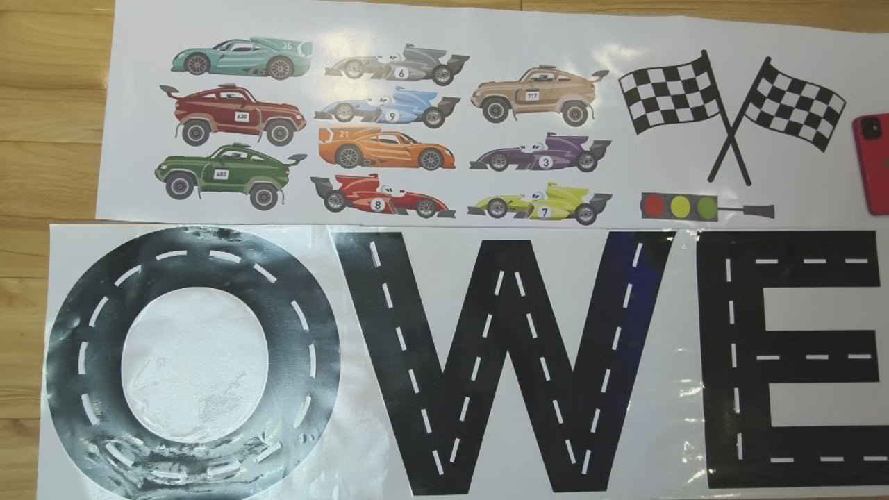 Boys nursery decor race car wall decals personalized name custom colors
